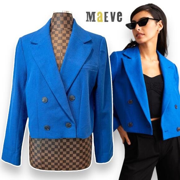 Maeve by Anthropologie Blue Blazer Jacket Large Short Double Breasted Mod Coat - Picture 1 of 12